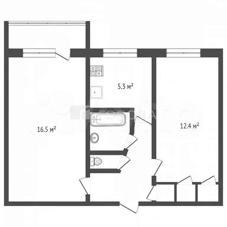 2-к. квартира, 43,7 м, 5/5 эт. - Фото 1