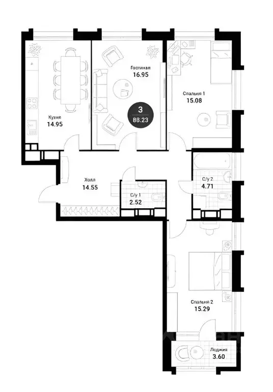 3-к кв. Москва Тайнинская ул., 9к1 (88.1 м) - Фото 2