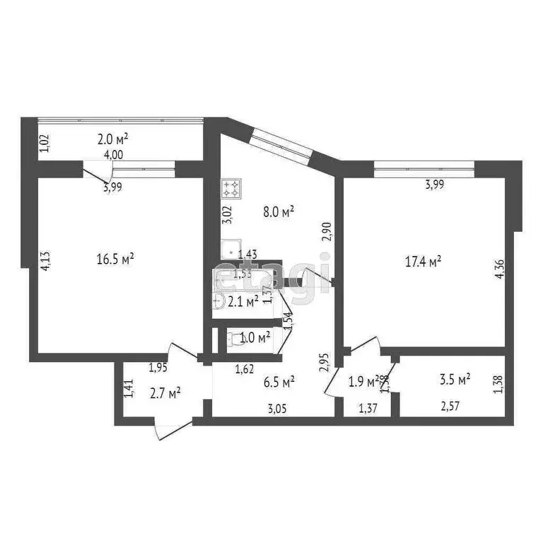 2-комнатная квартира: Калининград, Воскресенская улица, 3 (61.1 м) - Фото 0
