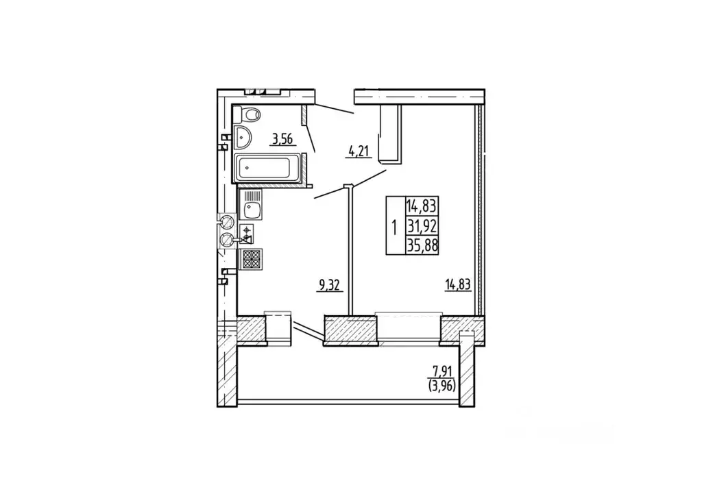 1-к кв. Марий Эл, Советский городское поселение, Советский пгт  (35.88 ... - Фото 2