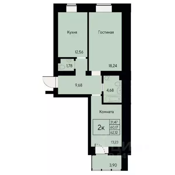 2-к кв. Красноярский край, Красноярск ул. Елены Стасовой, 80 (62.0 м) - Фото 1