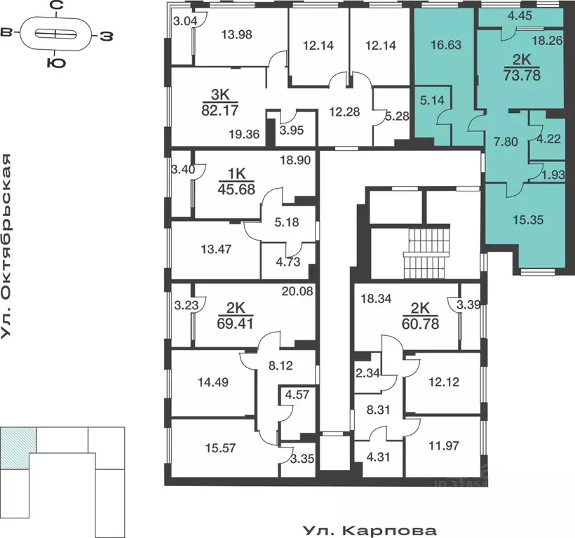 2-к кв. Тульская область, Тула ул. Карпова, 103А (73.78 м) - Фото 1
