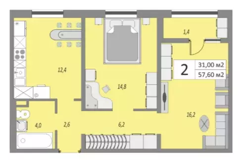 Продаётся 2-к квартира, 56 м - Фото 0