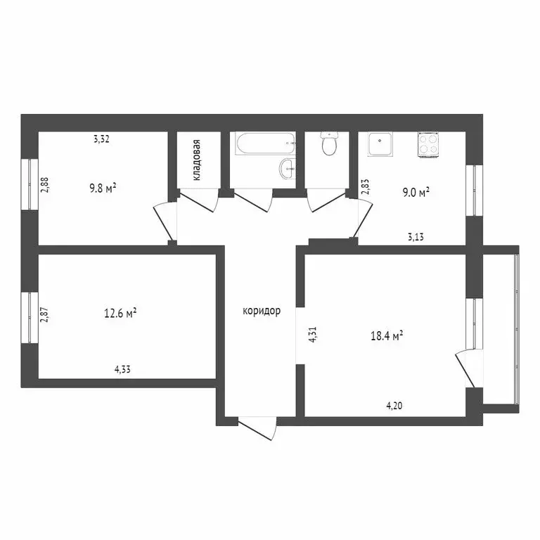 3-комнатная квартира: Тобольск, 9-й микрорайон, 21 (65.8 м) - Фото 1