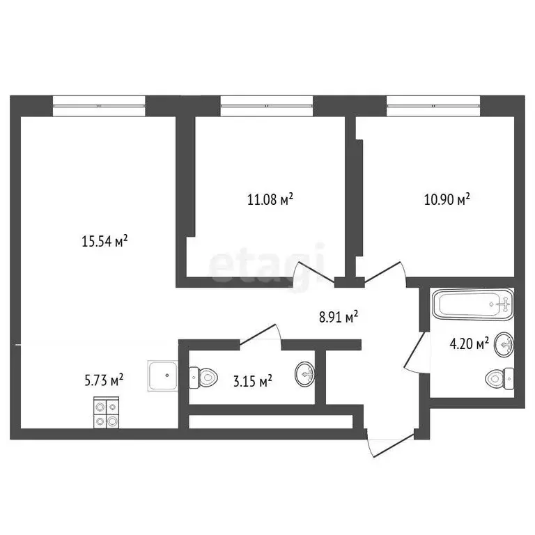 3-комнатная квартира: Тюмень, улица Тимофея Чаркова, 93 (59.47 м) - Фото 1