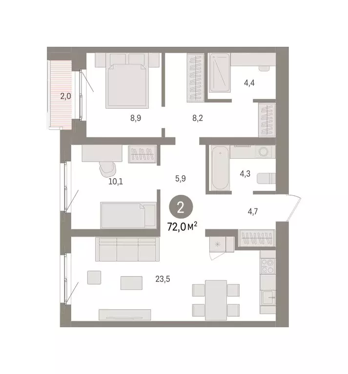2-комнатная квартира: Екатеринбург, Торфяной переулок, 10 (72 м) - Фото 1