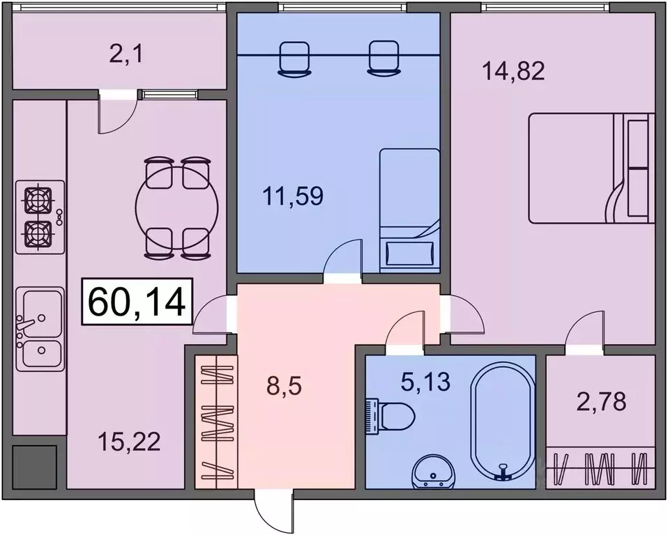 2-к кв. Рязанская область, Рязань Совхозная ул., 6 (60.14 м) - Фото 1