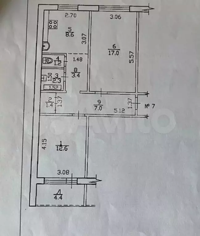 2-к. квартира, 53,5 м, 1/9 эт. - Фото 0