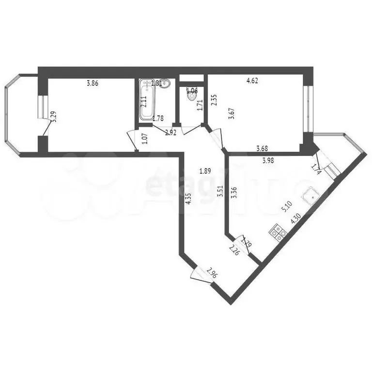 2-к. квартира, 69 м, 5/9 эт. - Фото 0