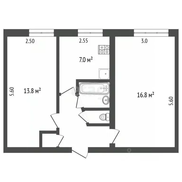 2-к кв. Крым, Симферополь ул. Киевская (43.9 м) - Фото 0