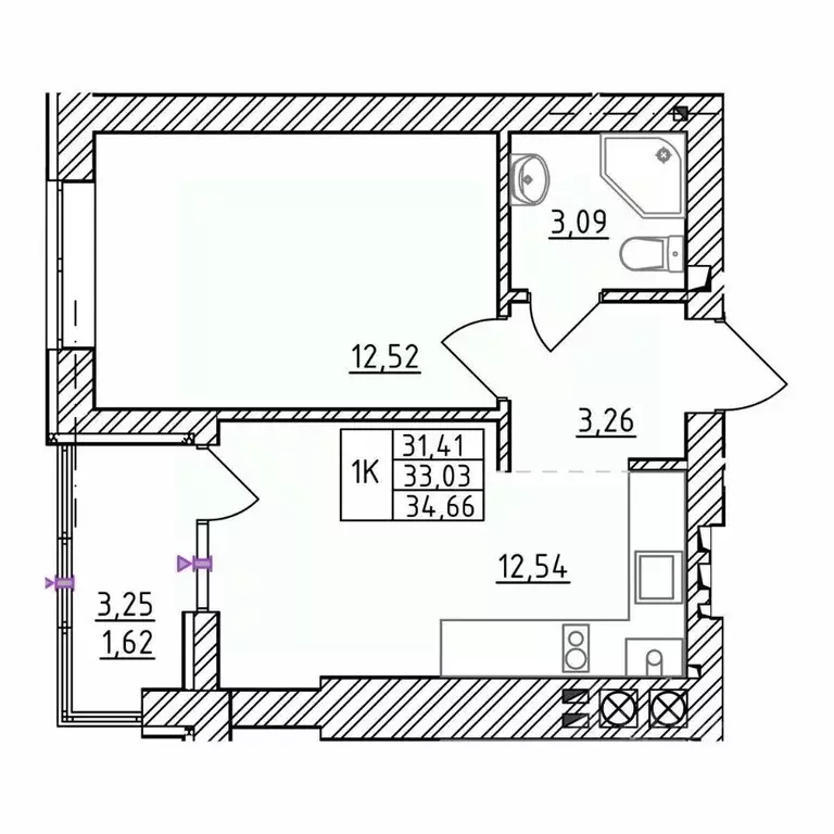 1-к кв. Калининградская область, Зеленоградск  (34.66 м) - Фото 1
