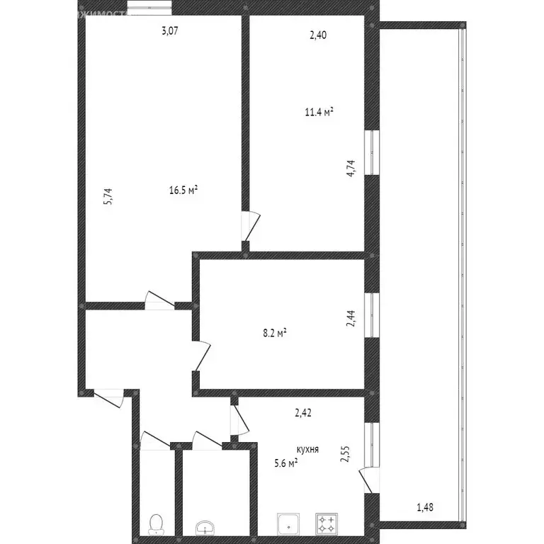 3-комнатная квартира: Белгород, улица 5 Августа, 32 (58.1 м) - Фото 0