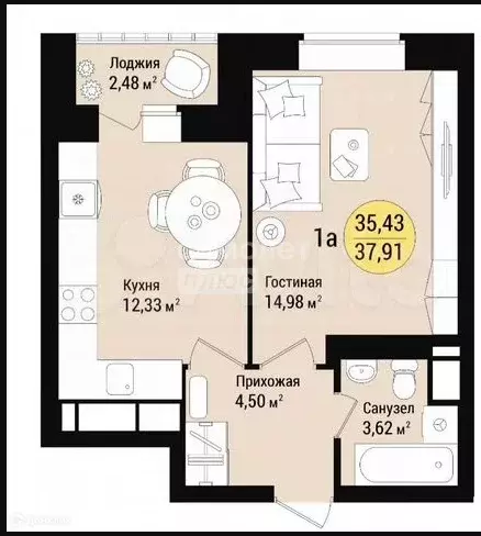 Продаётся 1-к квартира, 38.8 м - Фото 0