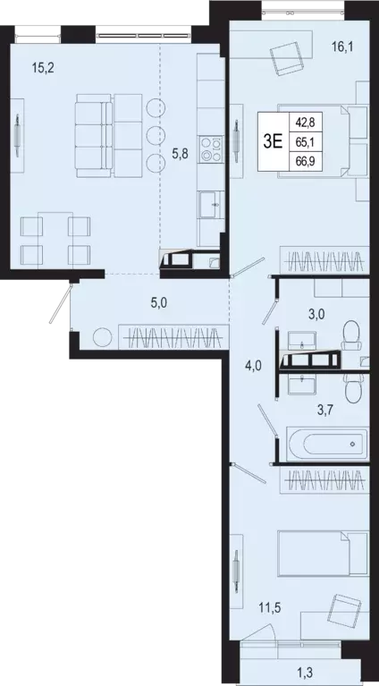 3-к квартира, 65.1 м - Фото 0