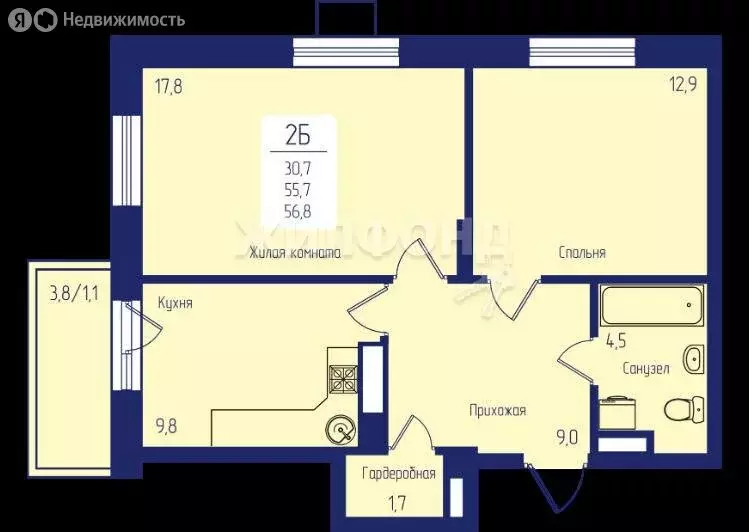 2-комнатная квартира: Красноярск, Свободный проспект, 66 (57 м) - Фото 0