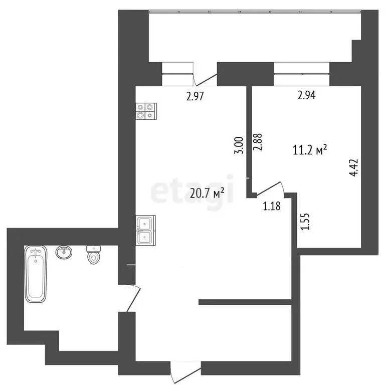 1-комнатная квартира: Белгород, улица Щорса, 45Д (44.8 м) - Фото 1