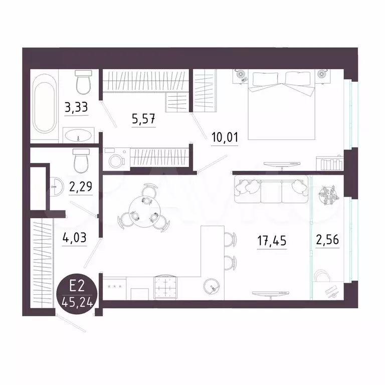1-к. квартира, 45,2 м, 10/14 эт. - Фото 1
