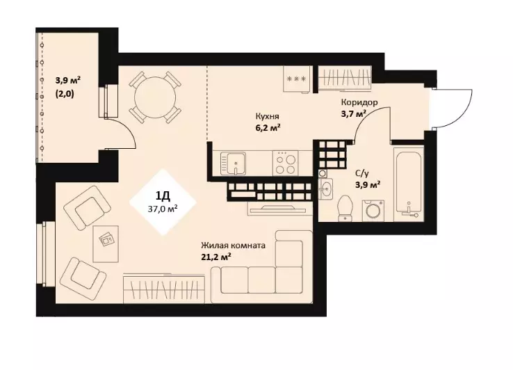 Продаётся квартира-студия, 37 м - Фото 0