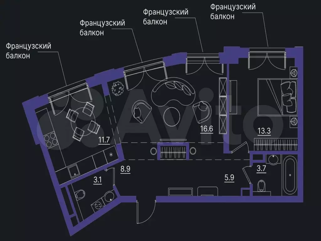 2-к. квартира, 63,2 м, 2/6 эт. - Фото 1