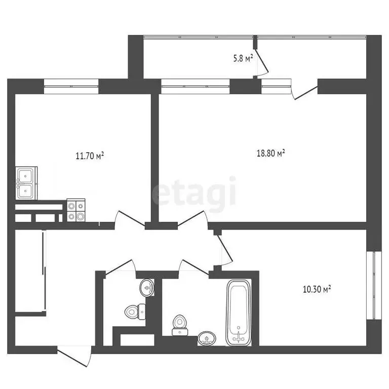 2-комнатная квартира: Тюмень, Тихий проезд, 4 (56.3 м) - Фото 1