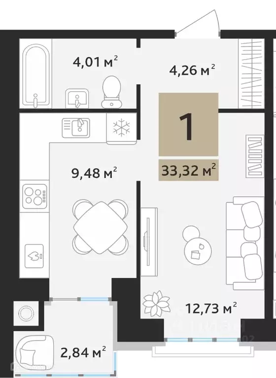 1-к кв. Рязанская область, Рязанский муниципальный округ, с. Дядьково, ... - Фото 2