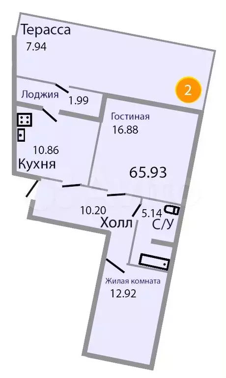 2-к. квартира, 67,7 м, 1/9 эт. - Фото 1