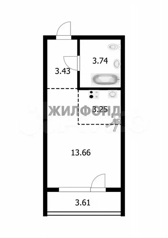 Квартира-студия, 25,3 м, 16/25 эт. - Фото 0