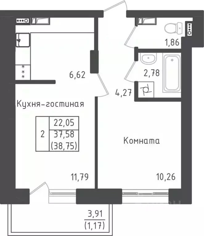1-к кв. Московская область, Дмитровский муниципальный округ, д. Рыбаки ... - Фото 1