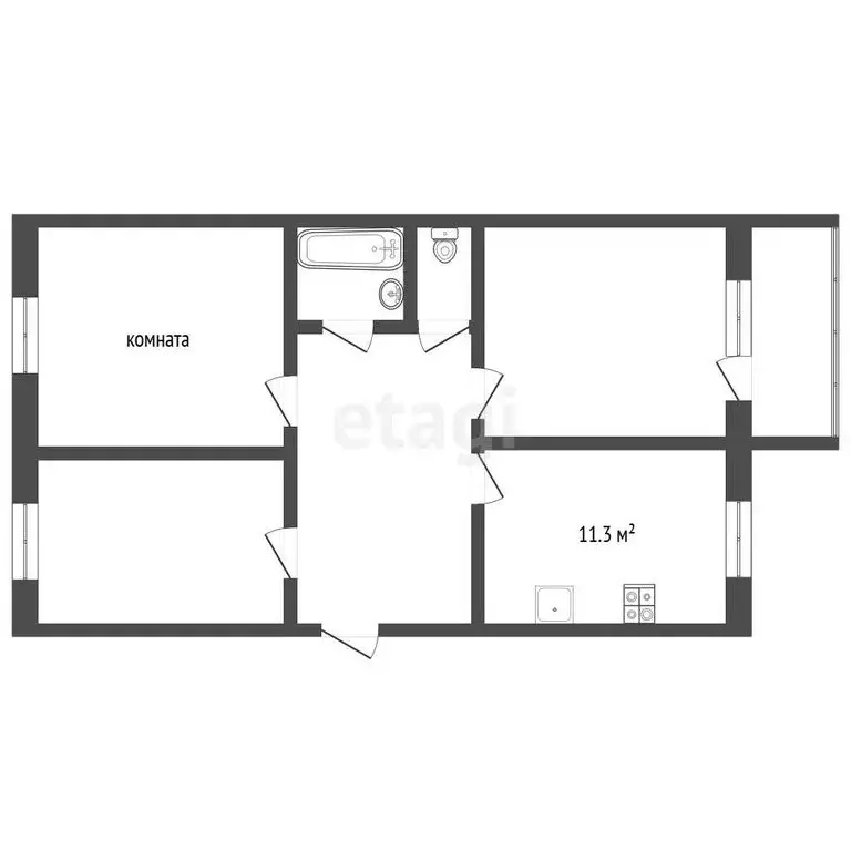 3-комнатная квартира: Баксан, улица Фрунзе, 7 (60.5 м) - Фото 1