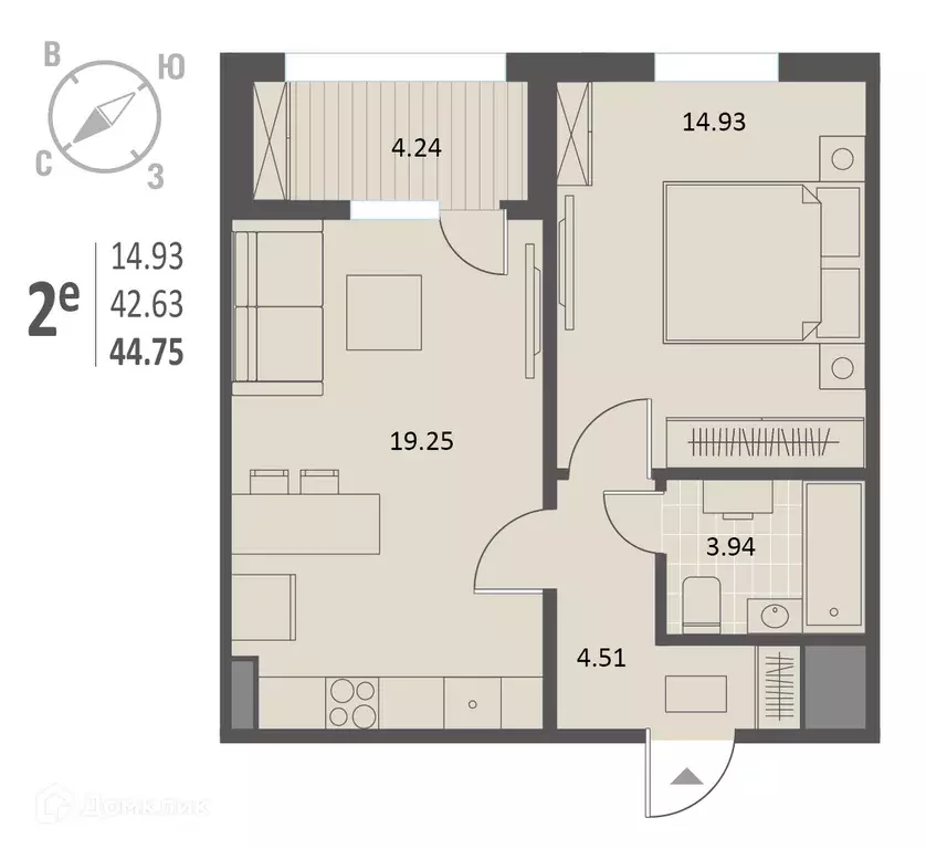Продаётся 1-к квартира, 44.75 м - Фото 0
