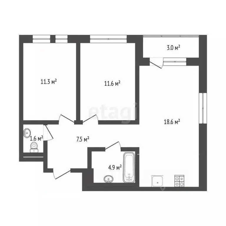 2-к кв. Тюменская область, Тюмень Полевая ул., 117к3 (55.8 м) - Фото 2