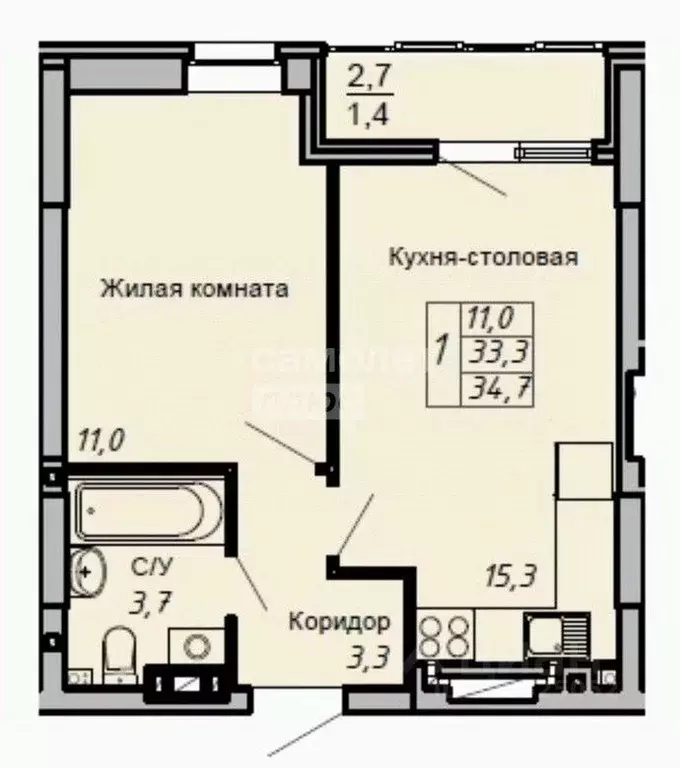 1-к кв. Волгоградская область, Волгоград ул. 64-й Армии, 2 (34.7 м) - Фото 0