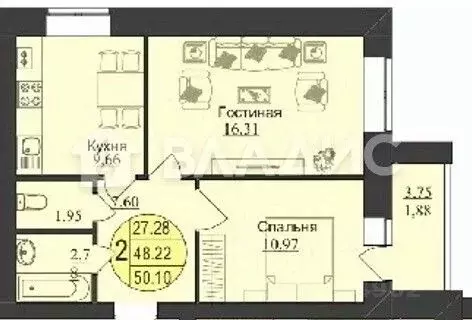 2-к кв. Марий Эл, Йошкар-Ола ул. Соловьева, 21 (48.6 м) - Фото 2