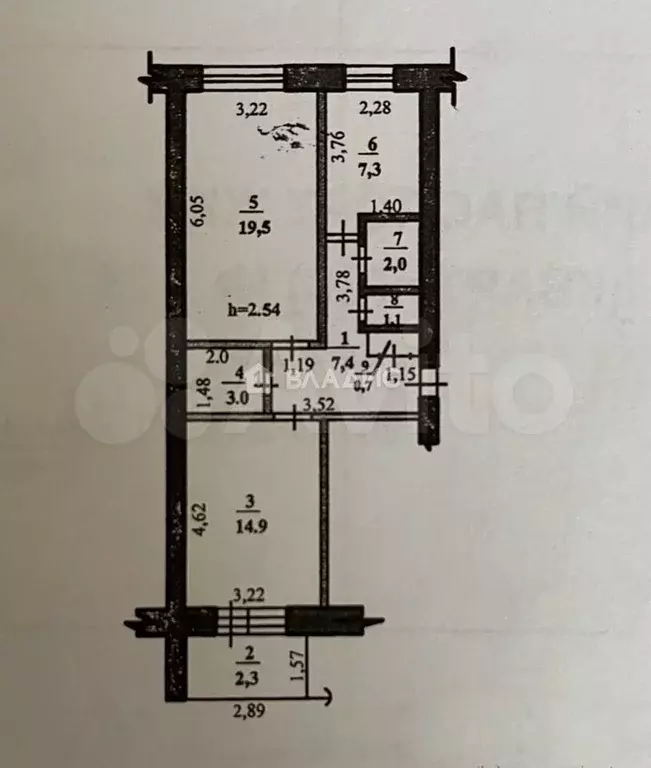 2-к. квартира, 55,9 м, 6/9 эт. - Фото 0