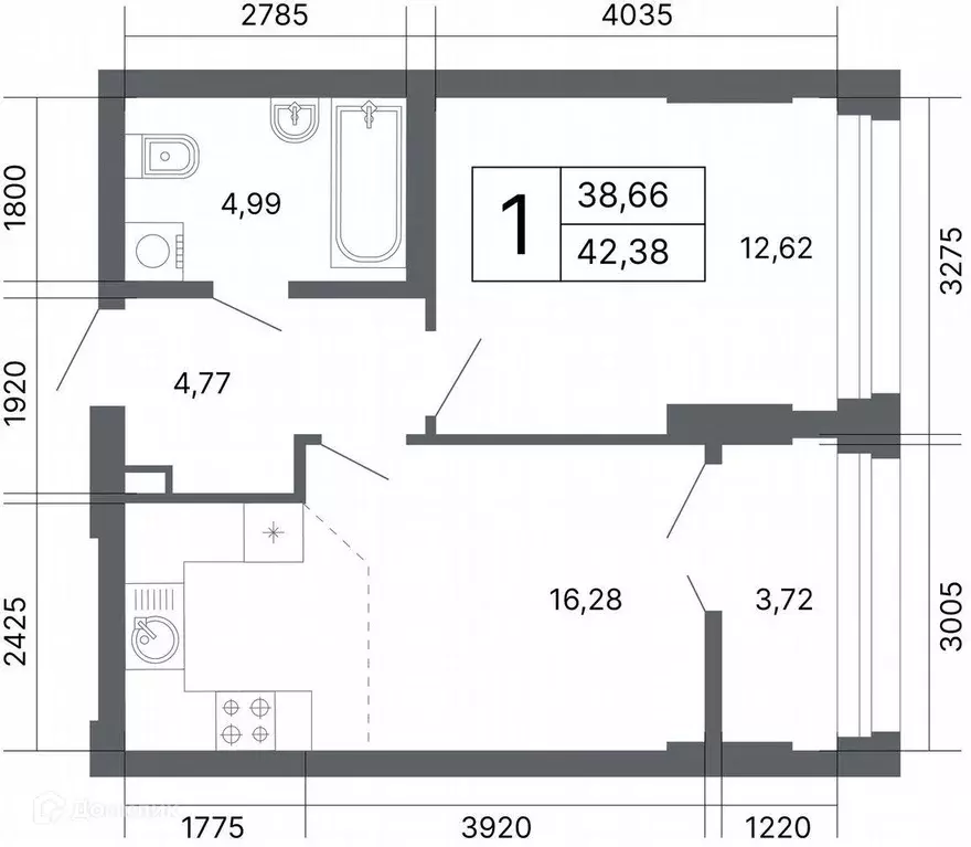 Продаётся 1-к квартира, 42.1 м - Фото 1