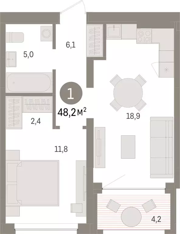 1-комнатная квартира: Тюмень, Урайская улица (48.2 м) - Фото 1