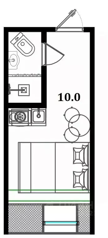 Студия Санкт-Петербург ул. Новостроек, 21/16 (10.0 м) - Фото 1