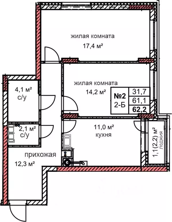 2-к кв. Нижегородская область, Дзержинск Комсомольский мкр,  (62.2 м) - Фото 0