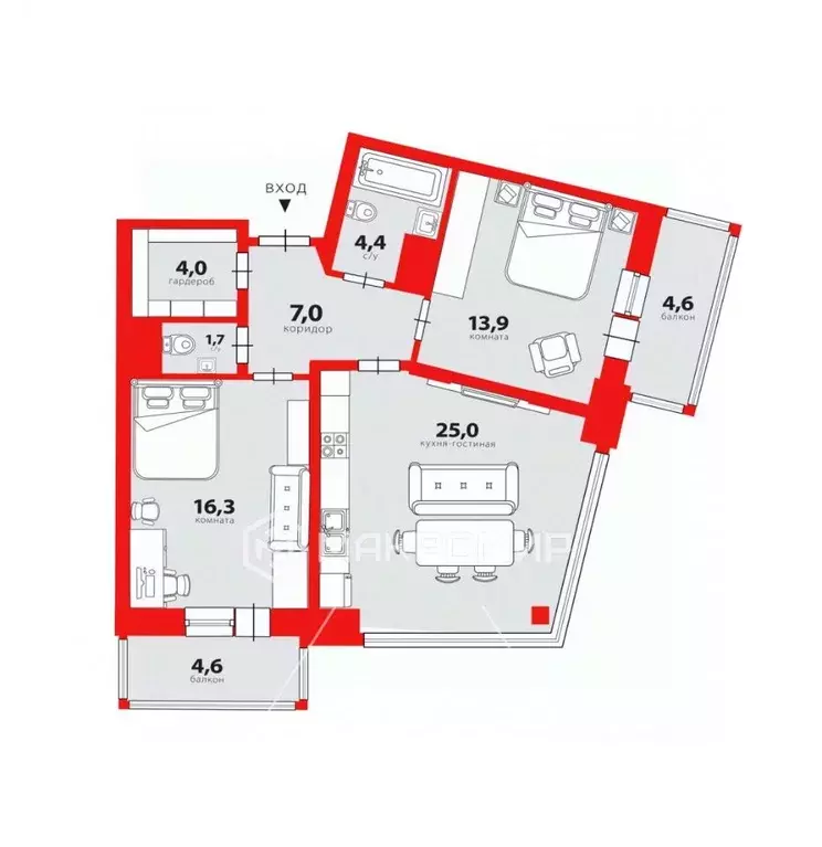 2-к кв. Санкт-Петербург ул. Среднерогатская, 20 (72.1 м) - Фото 1