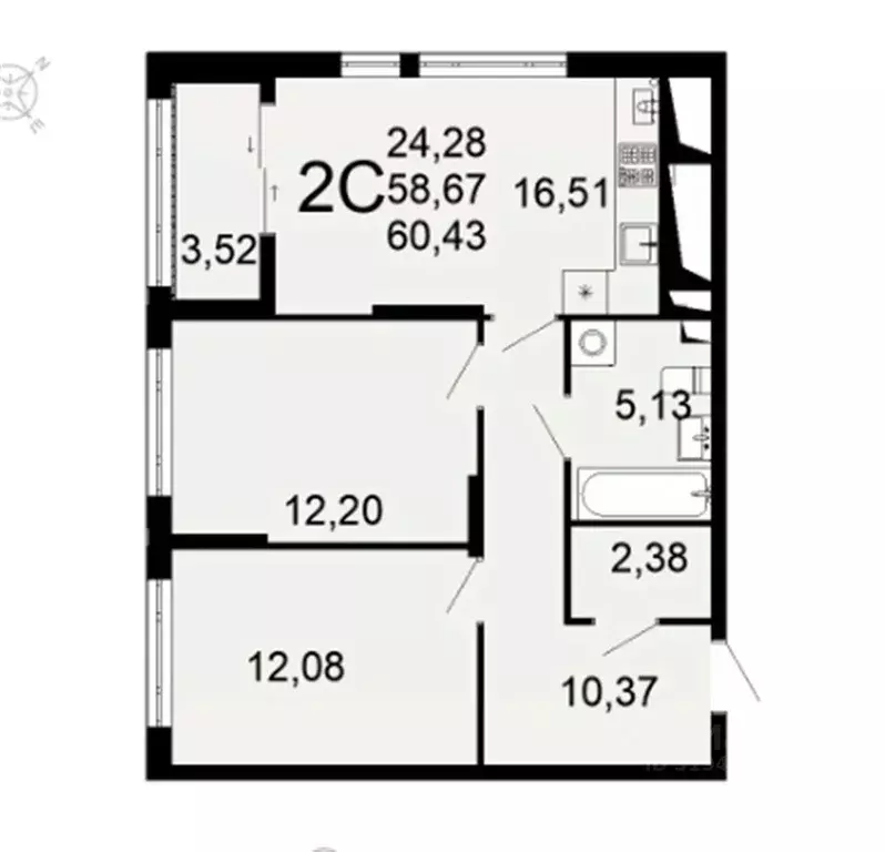 2-к кв. Рязанская область, Рязань Льговская ул., 8 (60.43 м) - Фото 1