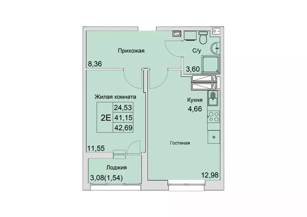 2-к кв. Ростовская область, Батайск  (42.69 м) - Фото 1