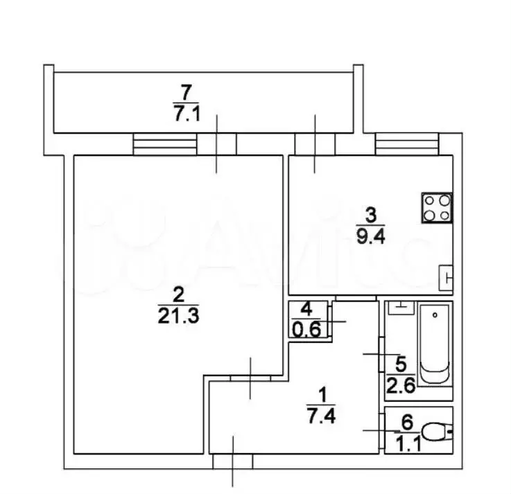 1-к. квартира, 41,4 м, 1/2 эт. - Фото 0