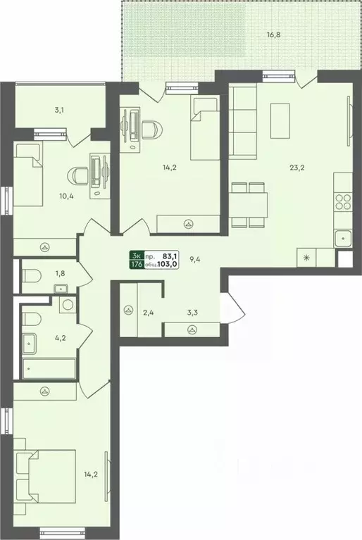 3-к кв. Тюменская область, Тюменский муниципальный округ, с. Ембаево ... - Фото 1