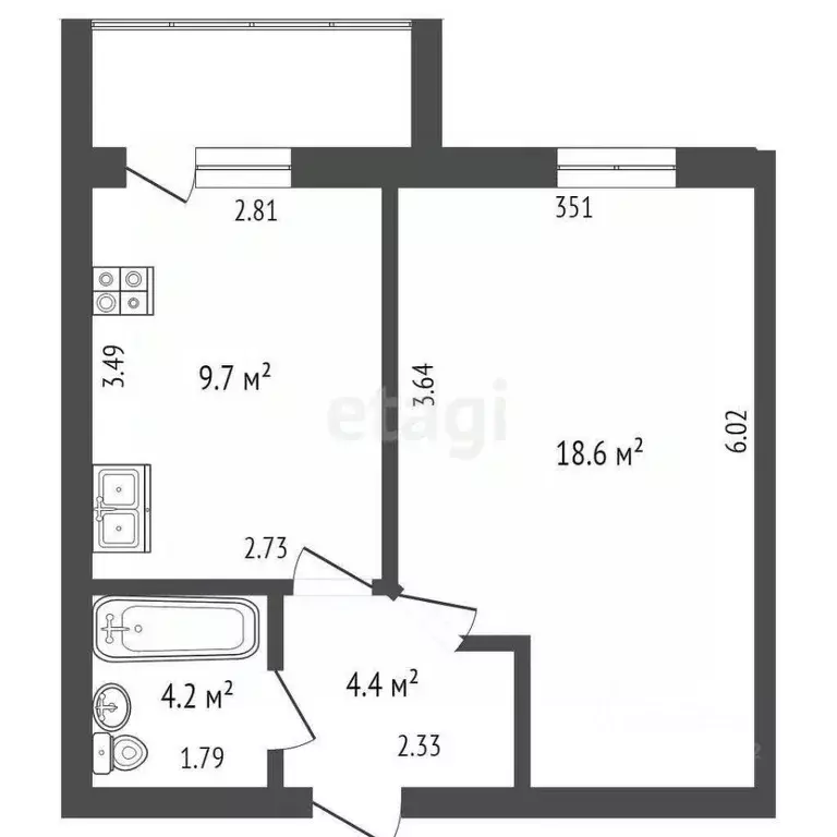 1-к кв. Вологодская область, Вологда Республиканская ул., 30 (36.9 м) - Фото 1