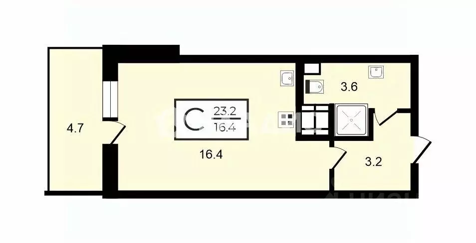 Студия Санкт-Петербург просп. Ветеранов, 169к3 (23.2 м) - Фото 2