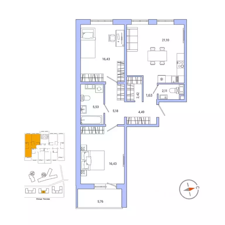 2-к кв. Ленинградская область, Гатчина ул. Чехова, 39к1 (78.4 м) - Фото 1