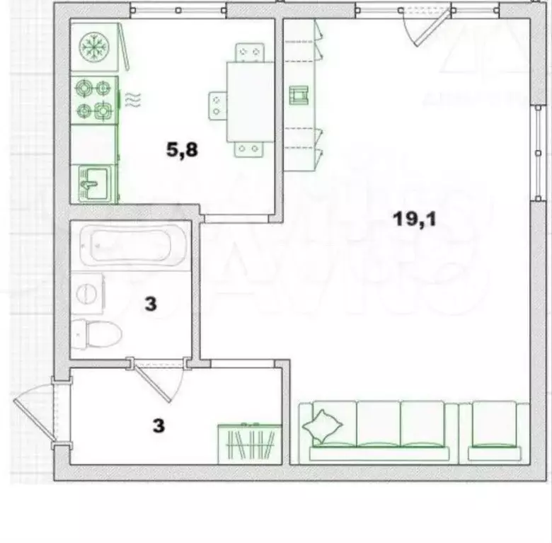 1-к. квартира, 32 м, 4/5 эт. - Фото 0