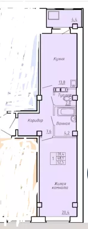 Продаётся 1-к квартира, 48.1 м - Фото 0