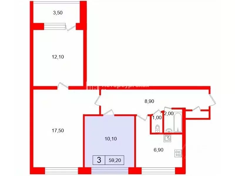 Комната Санкт-Петербург ул. Белы Куна, 8 (10.1 м) - Фото 2