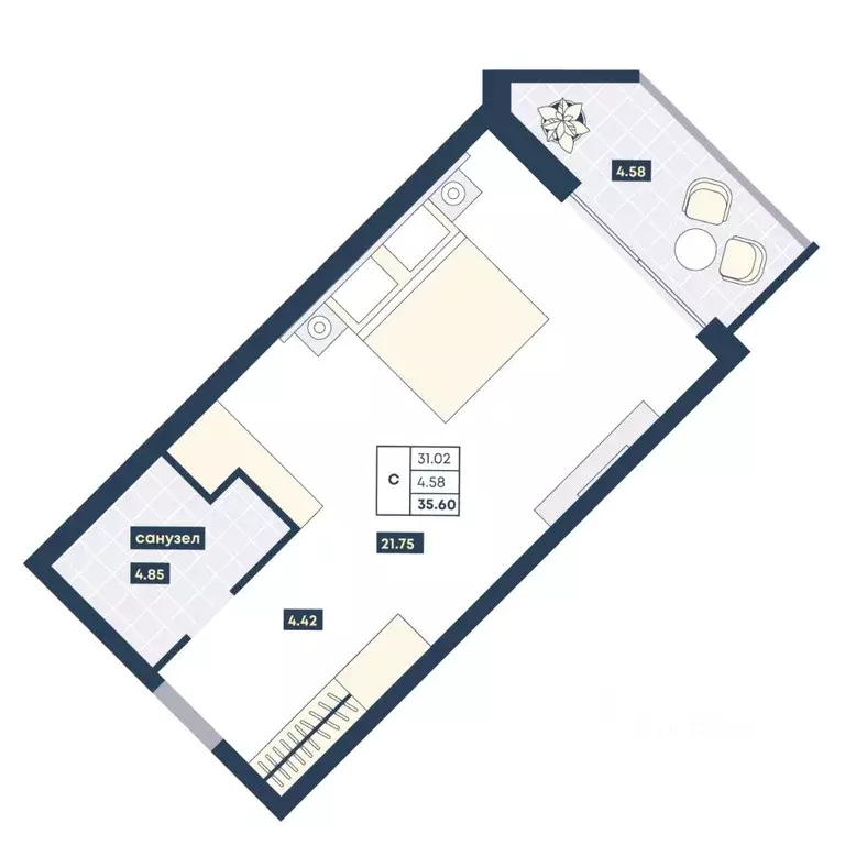 Студия Краснодарский край, Анапа Лучи жилой комплекс (35.6 м) - Фото 1